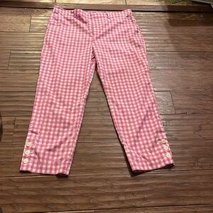 Polo Golf Ralph Lauren Pants Pink/White Gingham Cropped Button Ankle Size 12